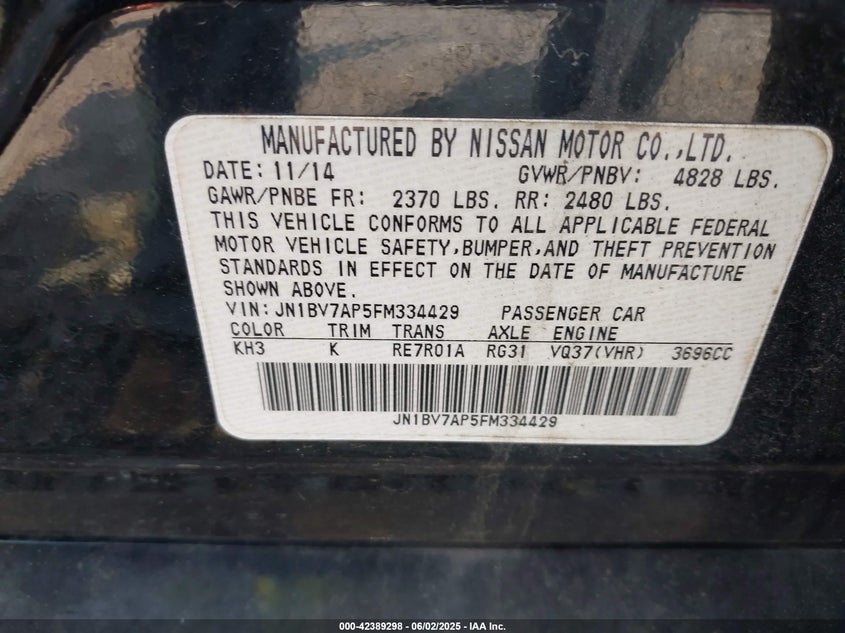 2015 INFINITI Q50 - JN1BV7AP5FM334429