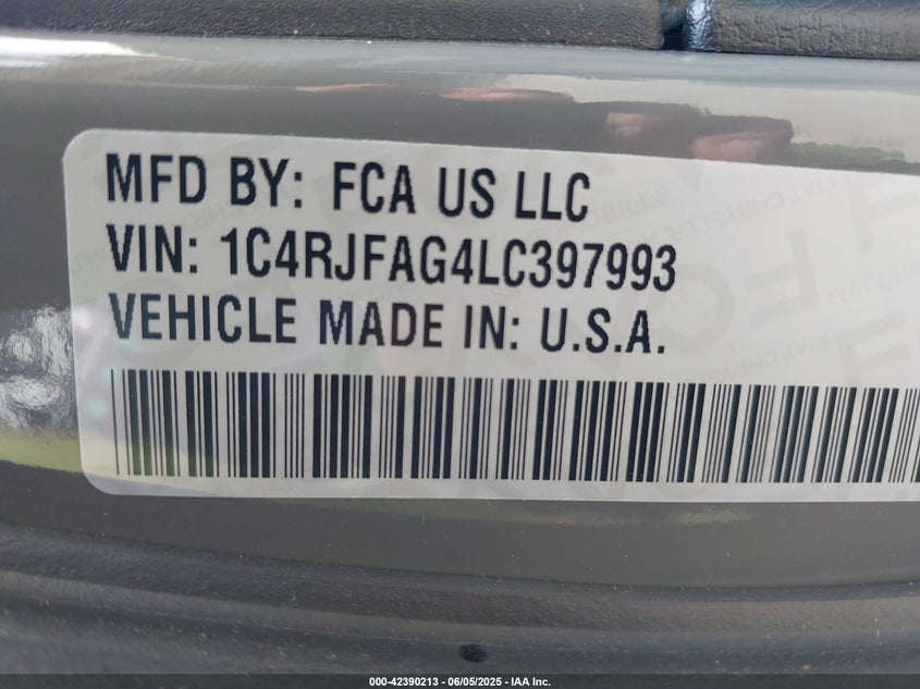 VIN 1C4RJFAG4LC397993 2020 JEEP GRAND CHEROKEE ALTITUDE 4X4