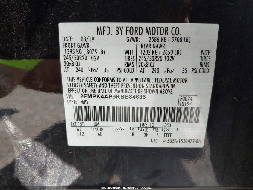 2019 FORD EDGE ST - 2FMPK4AP9KBB84685