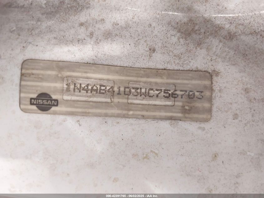 1998 Nissan Sentra Gle/Gxe/Xe VIN: 1N4AB41D3WC756703 Lot: 42391765
