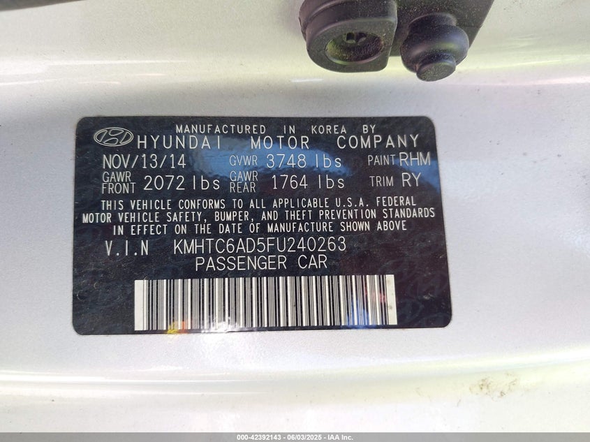 2015 HYUNDAI VELOSTER - KMHTC6AD5FU240263