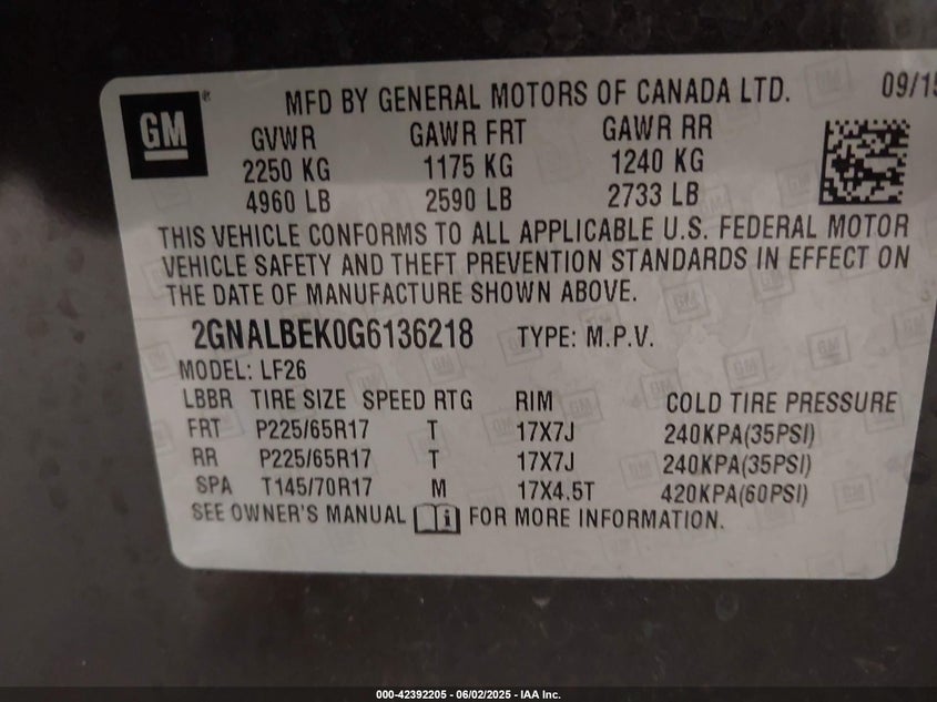 2016 CHEVROLET EQUINOX LS - 2GNALBEK0G6136218