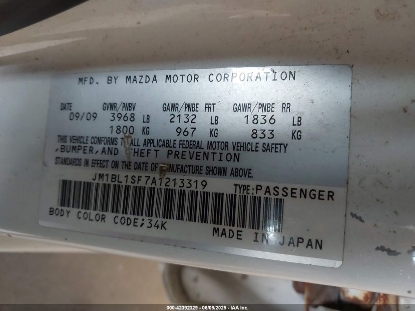 2010 Mazda Mazda3 VIN: JM1BL1SF7A1213319 Lot: 42392329