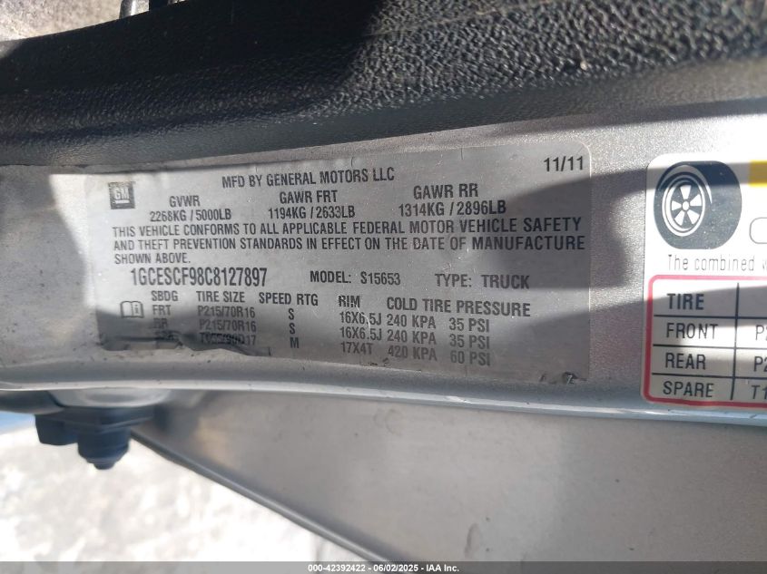 2012 Chevrolet Colorado 1Lt VIN: 1GCESCF98C8127987 Lot: 42392422