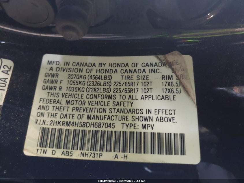 2013 HONDA CR-V EX - 2HKRM4H58DH687045