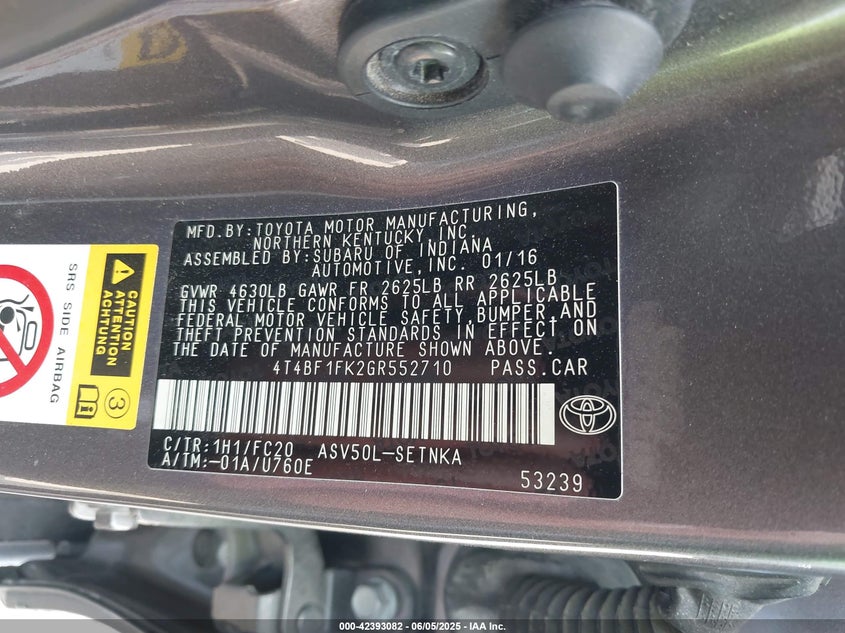 2016 TOYOTA CAMRY LE - 4T4BF1FK2GR552710