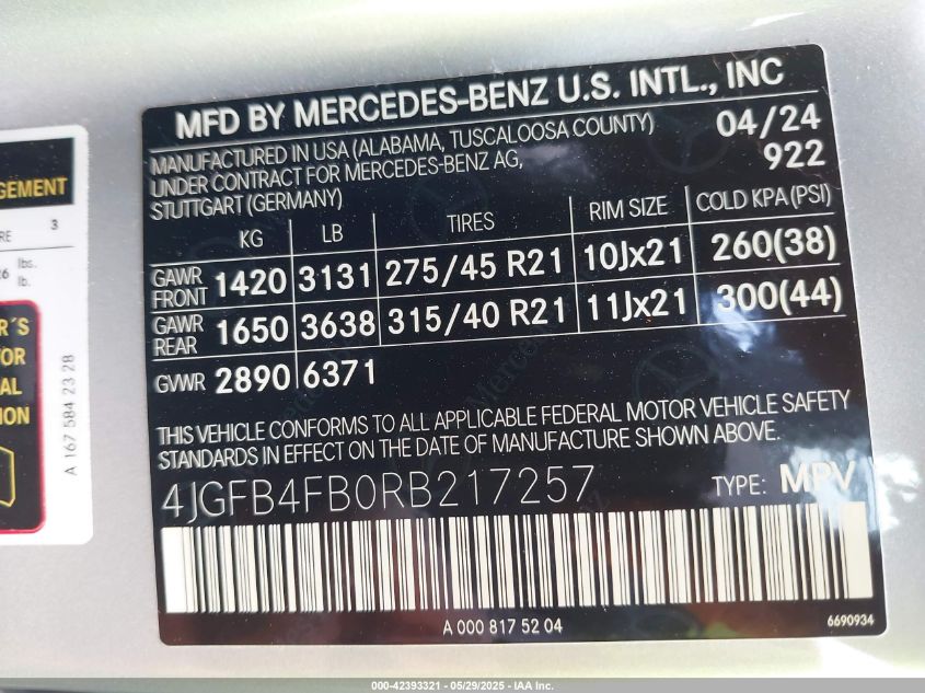 2024 Mercedes-Benz GLE-Class - 4JGFB4FB0RB217257