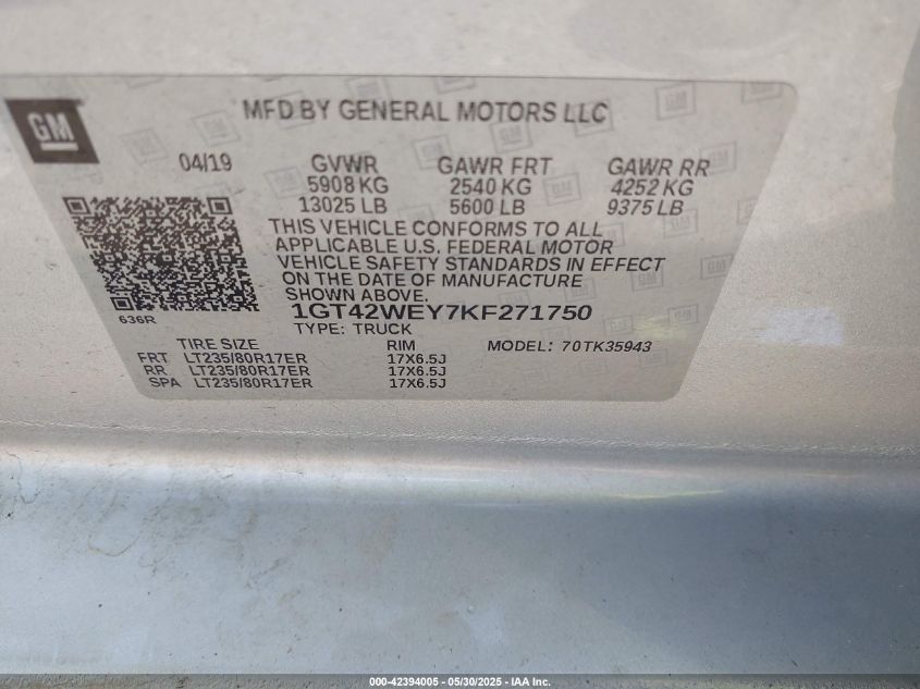 2019 GMC Sierra 3500hd - 1GT42WEY7KF271750