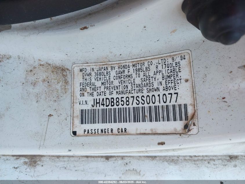 1995 Acura Integra Gsr VIN: JH4DB8587SS001077 Lot: 42394292