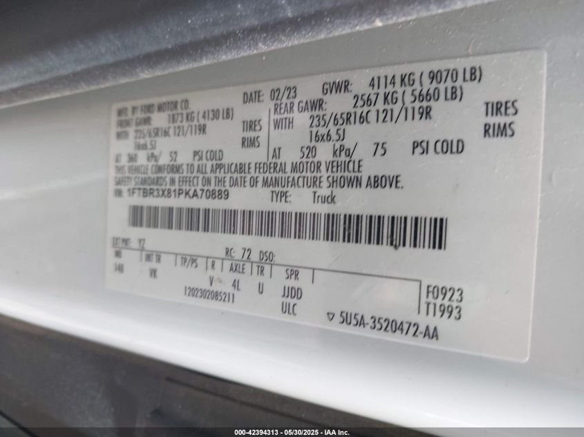 2023 Ford Transit-250 Cargo Van - 1FTBR3X81PKA70889