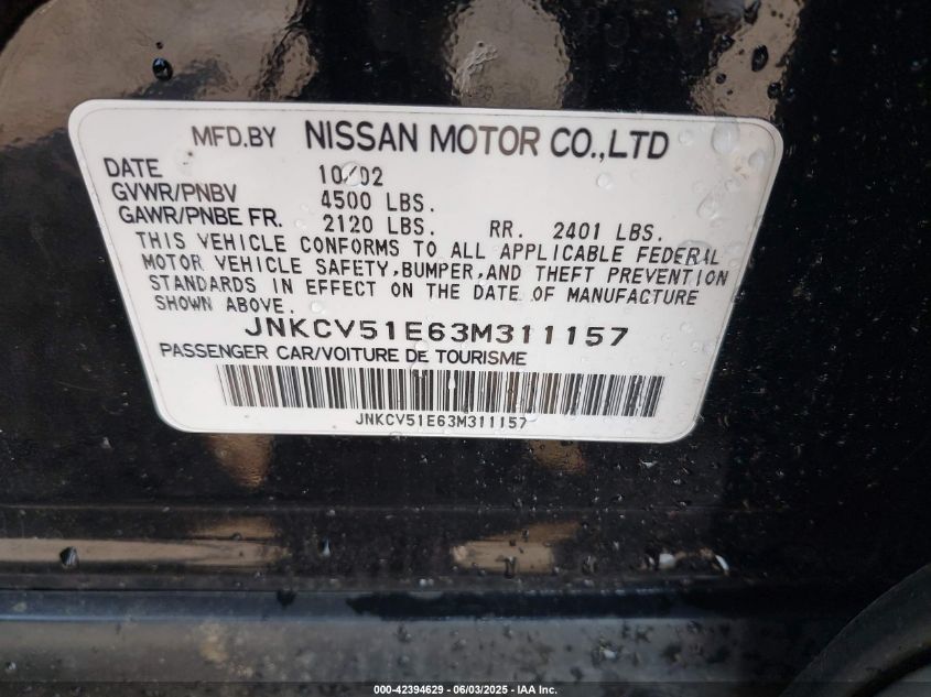 2003 Infiniti G35 Luxury Leather VIN: JNKCV51E63M311157 Lot: 42394629