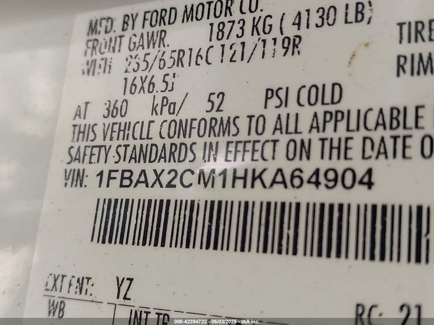 2017 Ford Transit Xl/Xlt VIN: 1FBAX2CM1HKA6490 Lot: 42394722