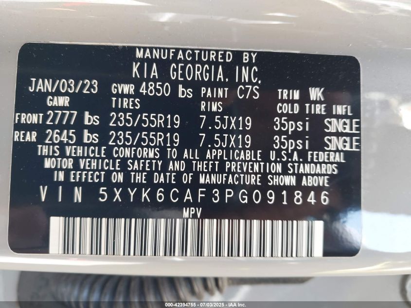 2023 Kia Sportage X-Line VIN: 5XYK6CAF3PG091846 Lot: 42394755
