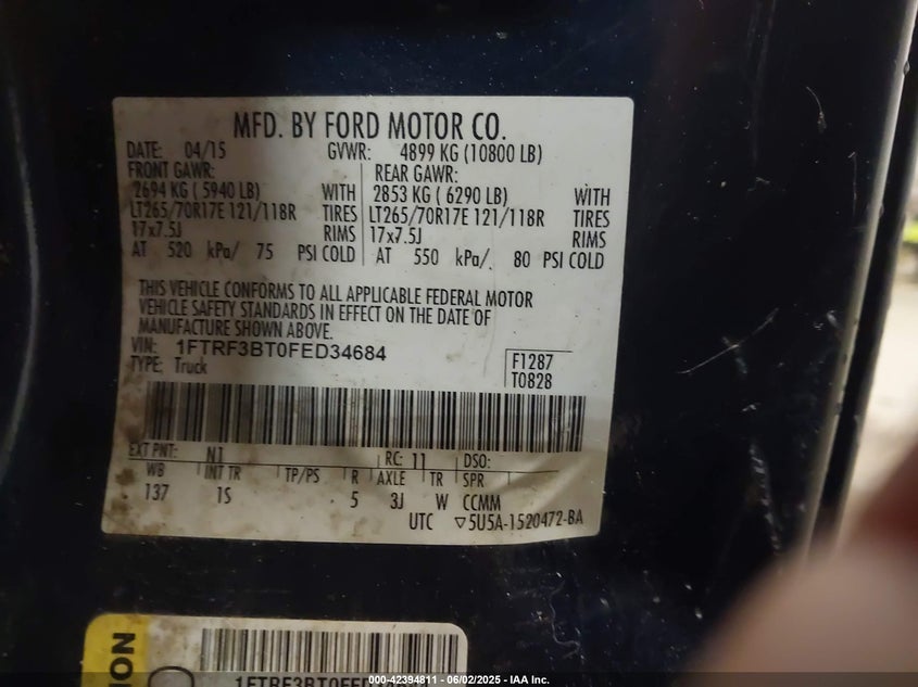 1FTRF3BT0FED34684 2015 FORD F350 photo no. 8