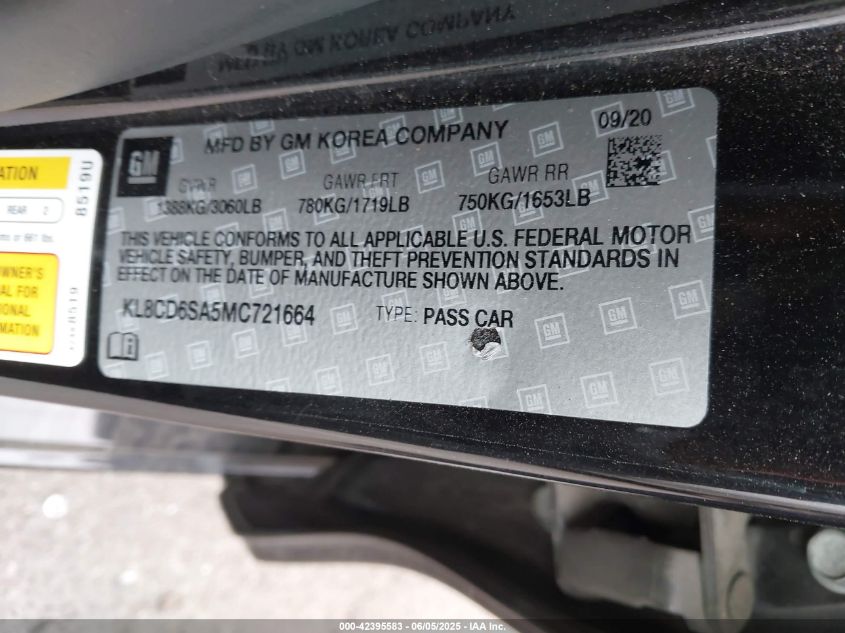 2021 Chevrolet Spark VIN: 00000000000921664 Lot: 42395583