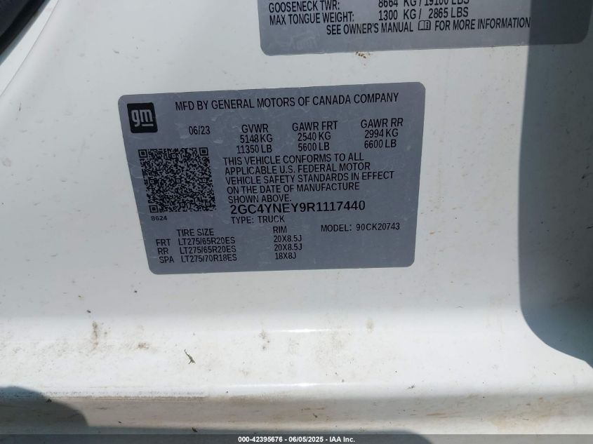 2024 Chevrolet Silverado 2500Hd 4Wd Standard Bed Lt VIN: 2GC4YNEY9R1117440 Lot: 42395676