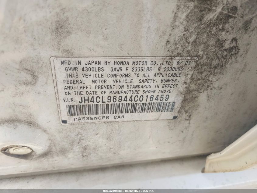 2004 Acura Tsx VIN: JH4CL96944C016459 Lot: 42395688