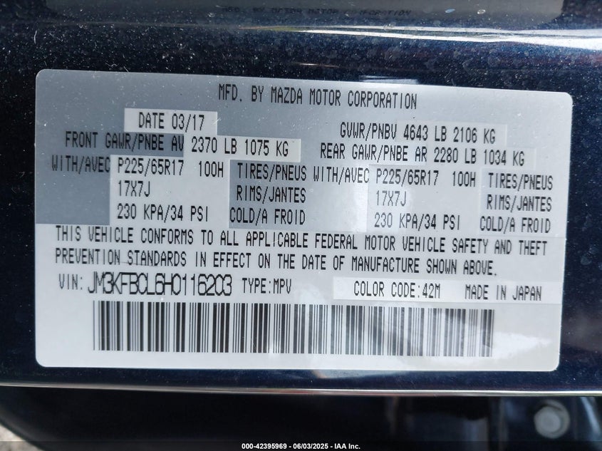 2017 MAZDA CX-5 TOURING - JM3KFBCL6H0116203