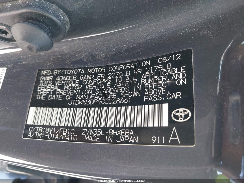 2012 TOYOTA PRIUS PLUG-IN VIN: JTDKN3DP9C3028661