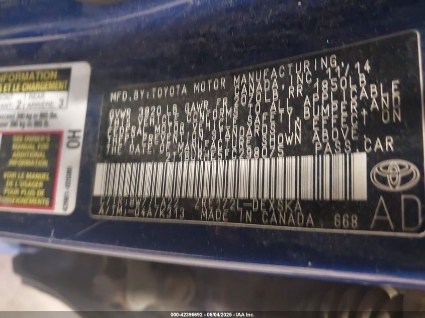 2015 Toyota Corolla S Premium VIN: 2T1BURHE5FC298075 Lot: 42396692