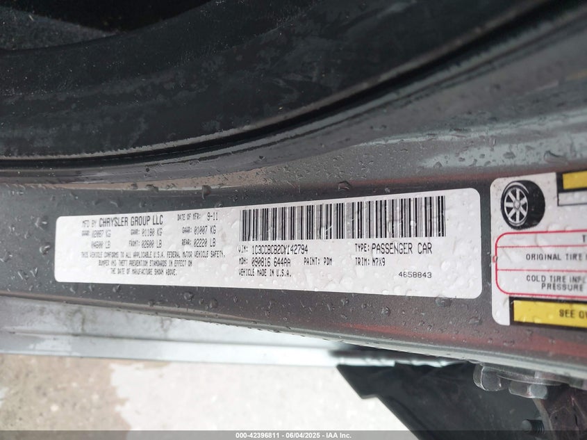2012 CHRYSLER 200 VIN: 1C3CCBCB2CN142794