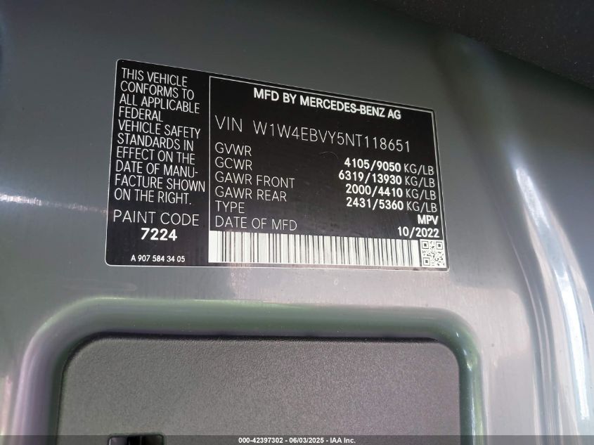 2022 Mercedes-Benz Sprinter 2500 Standard Roof V6 VIN: W1W4EBVY5NT118651 Lot: 42397302