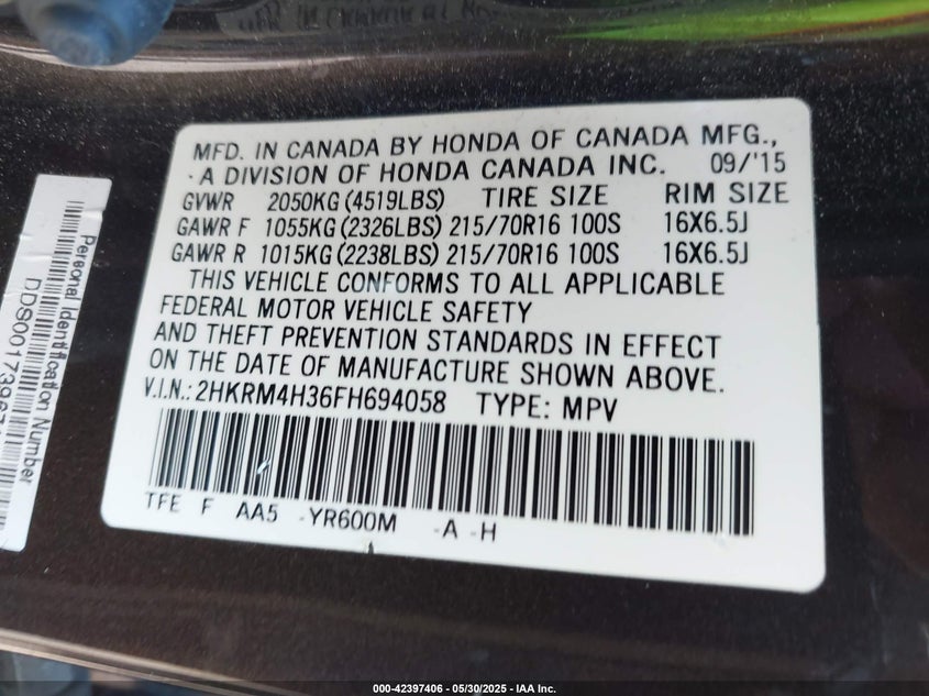 2015 HONDA CR-V LX - 2HKRM4H36FH694058