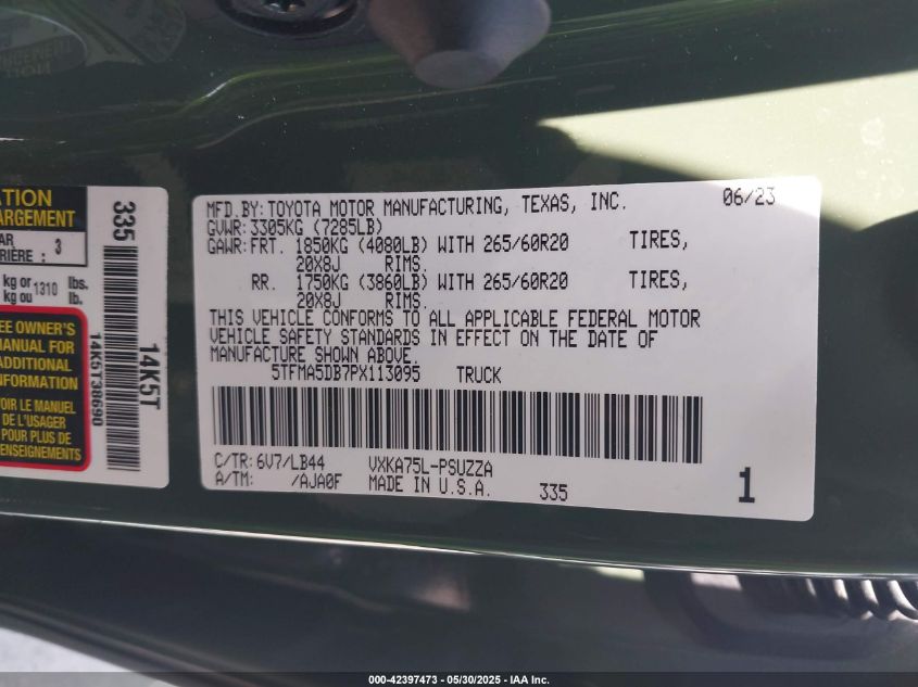 2023 Toyota Tundra - 5TFMA5DB7PX113095