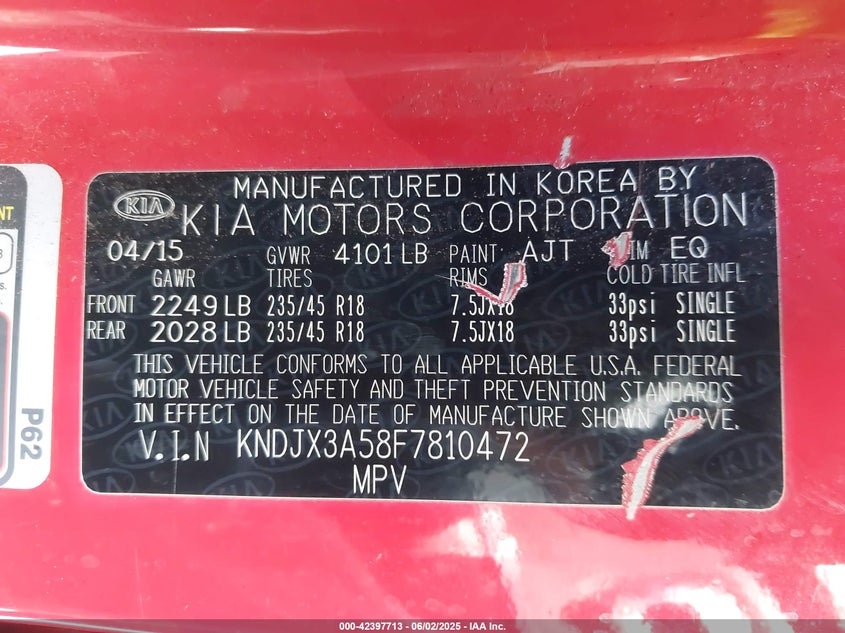 2015 KIA SOUL VIN: KNDJX3A58F7810472
