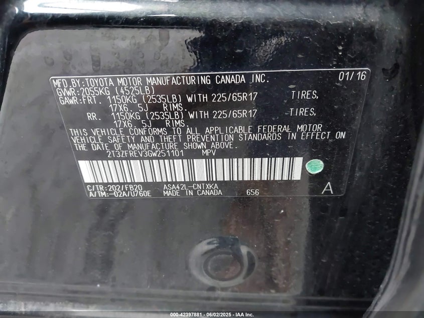 2016 TOYOTA RAV4 LE - 2T3ZFREV3GW251101