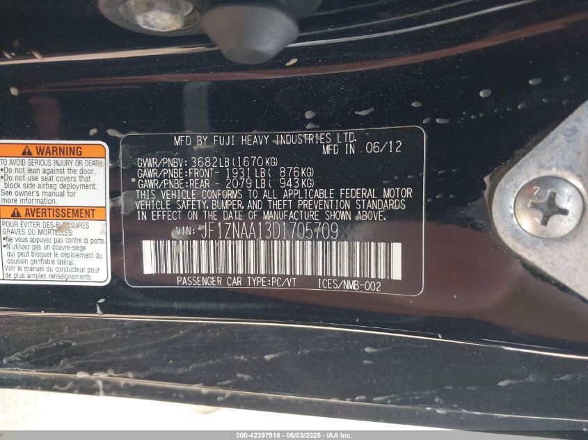 2013 Scion Fr-S VIN: JF1ZNAA13D1705709 Lot: 42397918