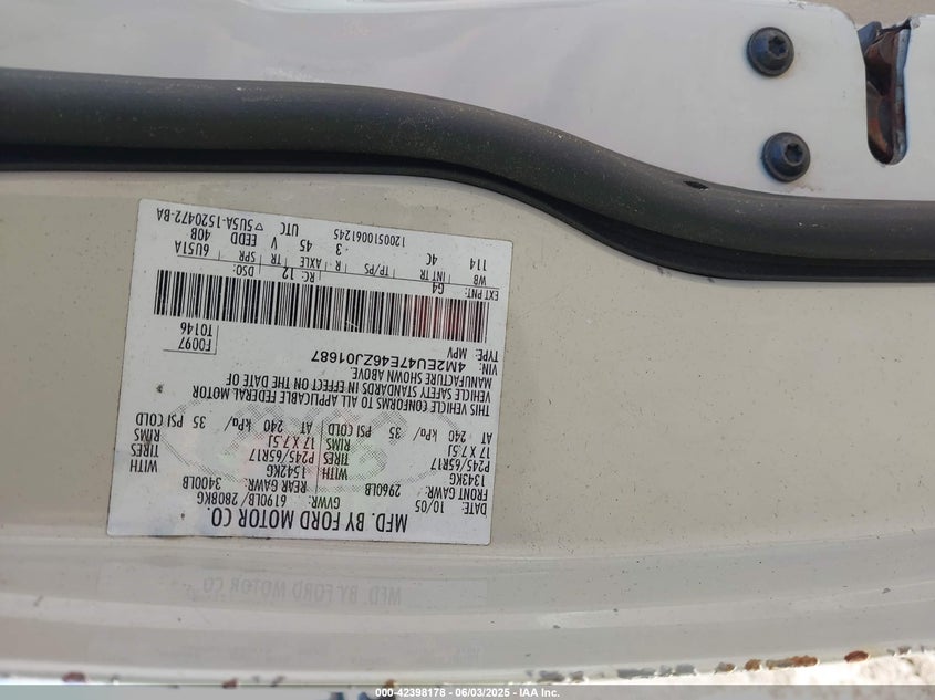2006 MERCURY MOUNTAINEER VIN: 4M2EU47E46ZJ01687