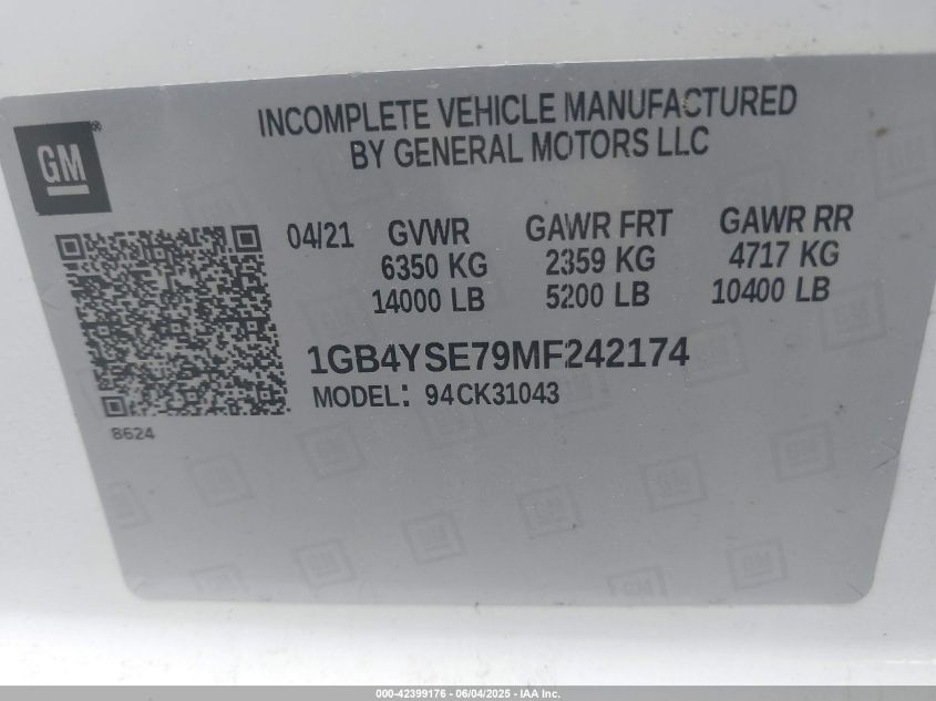 2021 Chevrolet Silverado 3500Hd Cc Work Truck VIN: 1GB4YSE79MF242174 Lot: 42399176