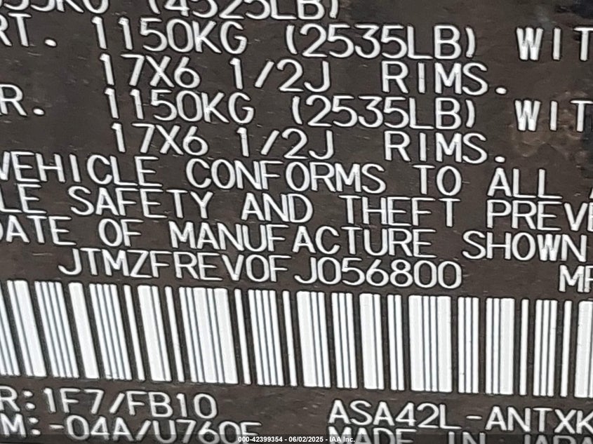 2015 TOYOTA RAV4 LE - JTMZFREV0FJ056800