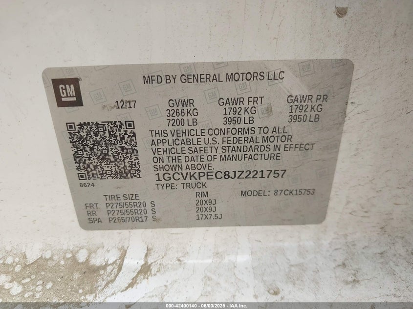 2018 CHEVROLET SILVERADO 1500 CUSTOM - 1GCVKPEC8JZ221757
