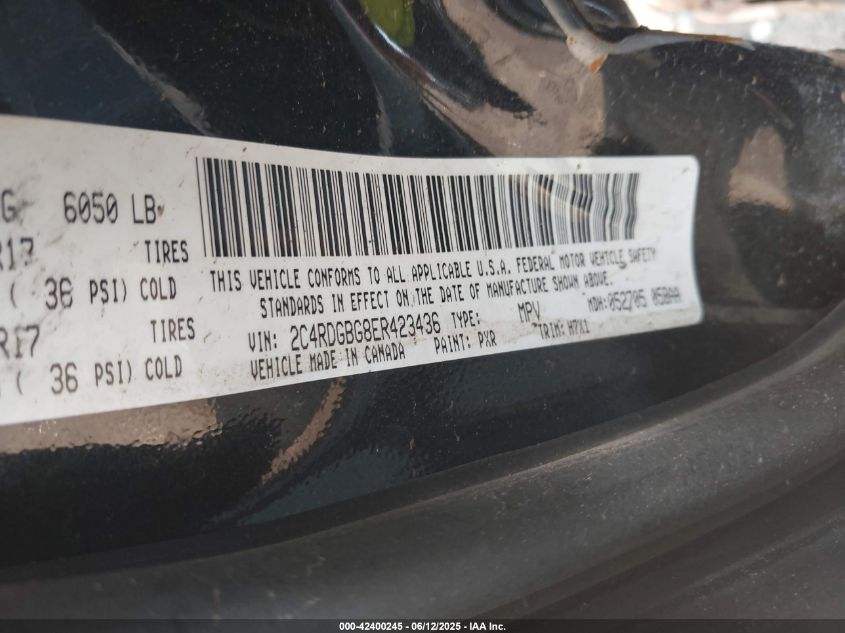 2014 Dodge Grand Caravan American Value Pkg VIN: 2C4RDGBG8ER423436 Lot: 42400245