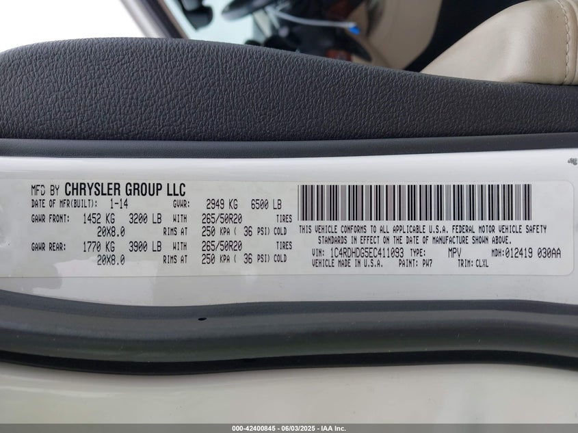 2014 DODGE DURANGO LIMITED - 1C4RDHDG5EC411093