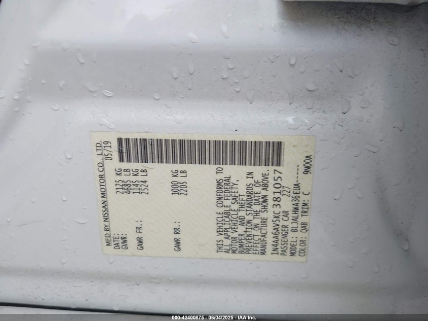 2019 NISSAN MAXIMA 3.5 PLATINUM - 1N4AA6AV5KC381057