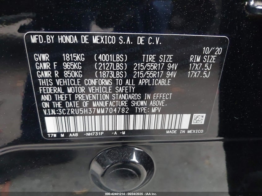 2021 HONDA HR-V 2WD LX - 3CZRU5H37MM704782