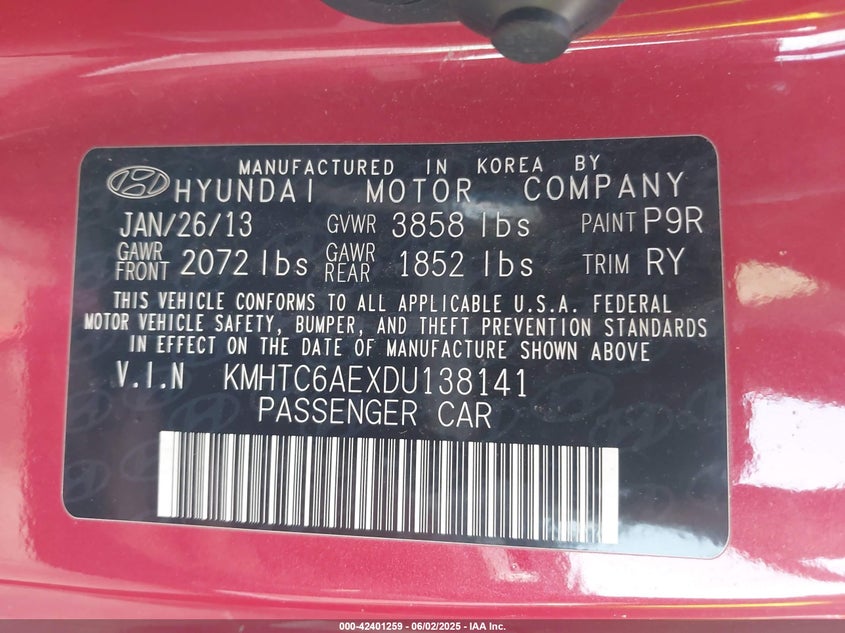 2013 HYUNDAI VELOSTER TURBO W/BLACK - KMHTC6AEXDU138141