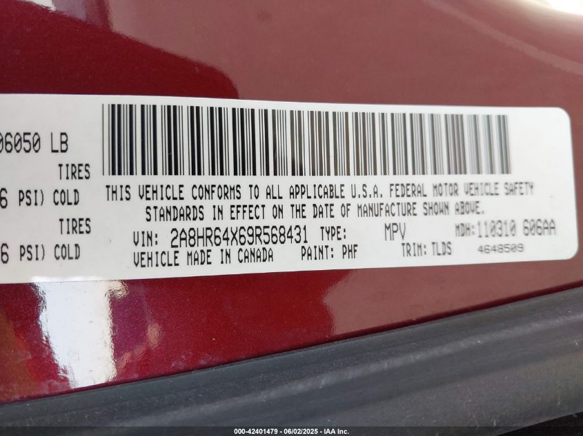 2009 Chrysler Town & Country Limited VIN: 2A8HR64X69R568431 Lot: 42401479