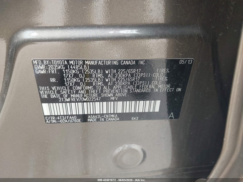 2013 TOYOTA RAV4 XLE - 2T3WFREV7DW022547