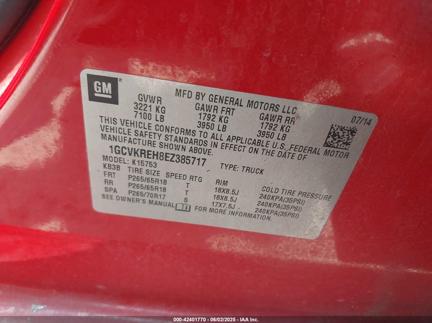 2014 CHEVROLET SILVERADO 1500 2LT - 1GCVKREH8EZ385717