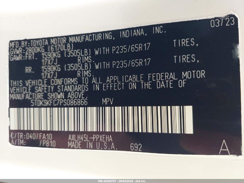 2023 Toyota Sienna - 5TDKSKFC7PS086866