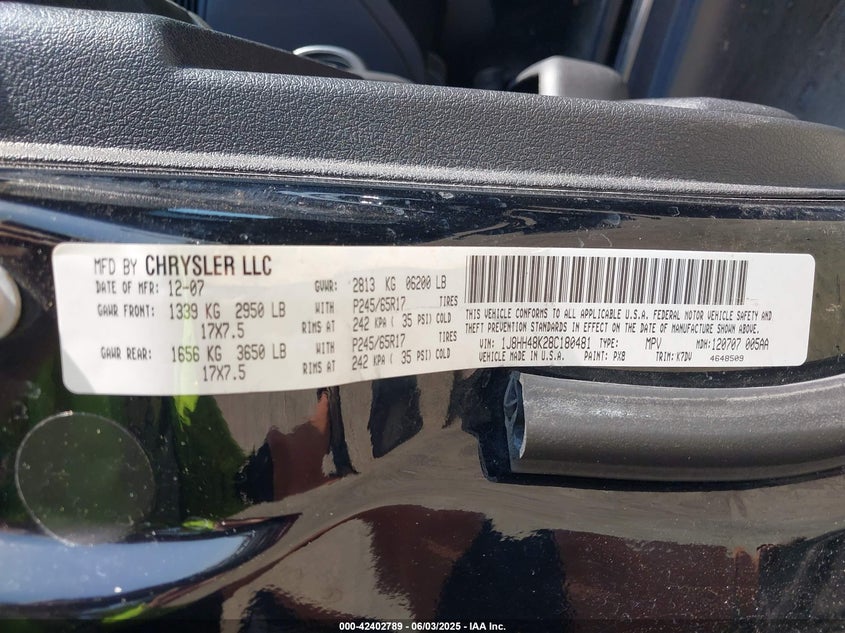 2008 Jeep Commander Sport VIN: 1J8HH48K28C180481 Lot: 42402789