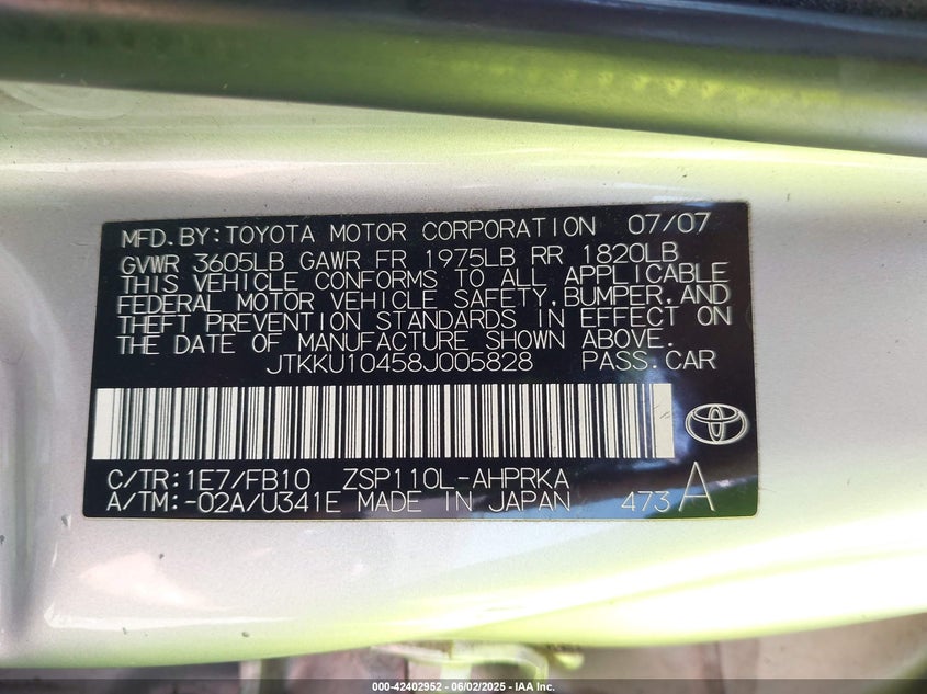 2008 SCION XD VIN: JTKKU10458J005828