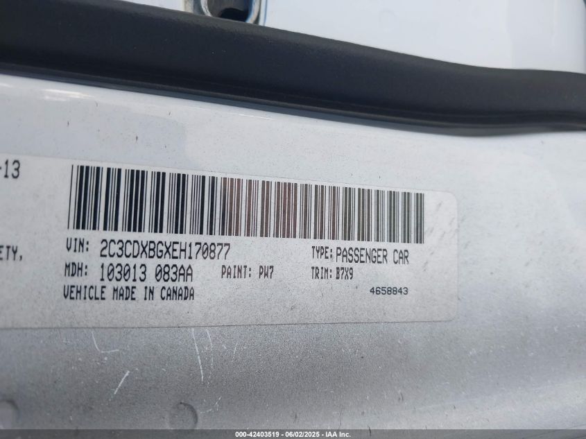 2014 Dodge Charger Se VIN: 2C3CDXBGXEH170877 Lot: 42403519