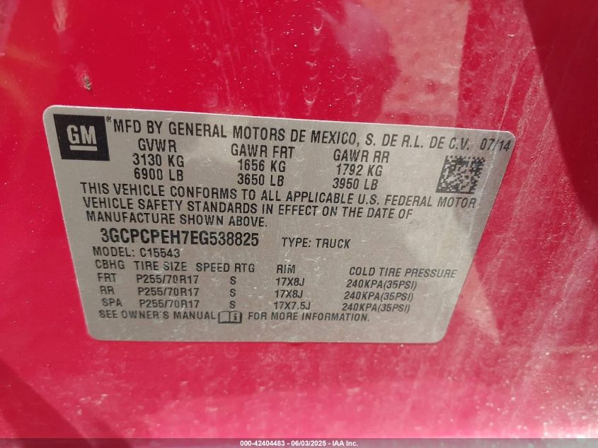 2014 Chevrolet Silverado 1500 Work Truck 1Wt VIN: 3GCPCPEH7EG538825 Lot: 42404483