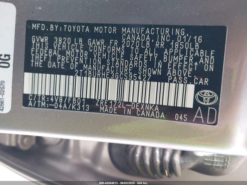 2016 TOYOTA COROLLA LE - 2T1BURHE3GC595427