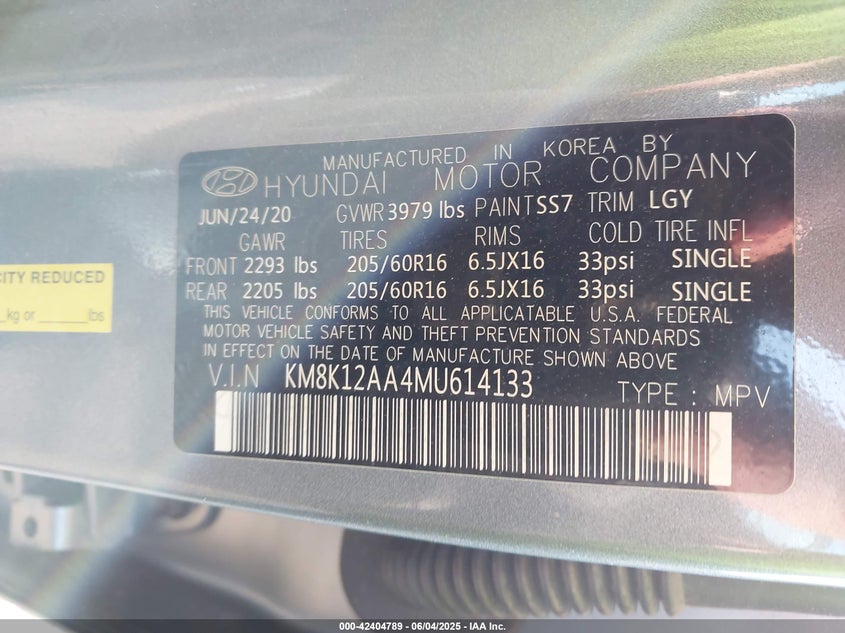 2021 HYUNDAI KONA VIN: KM8K12AA4MU614133